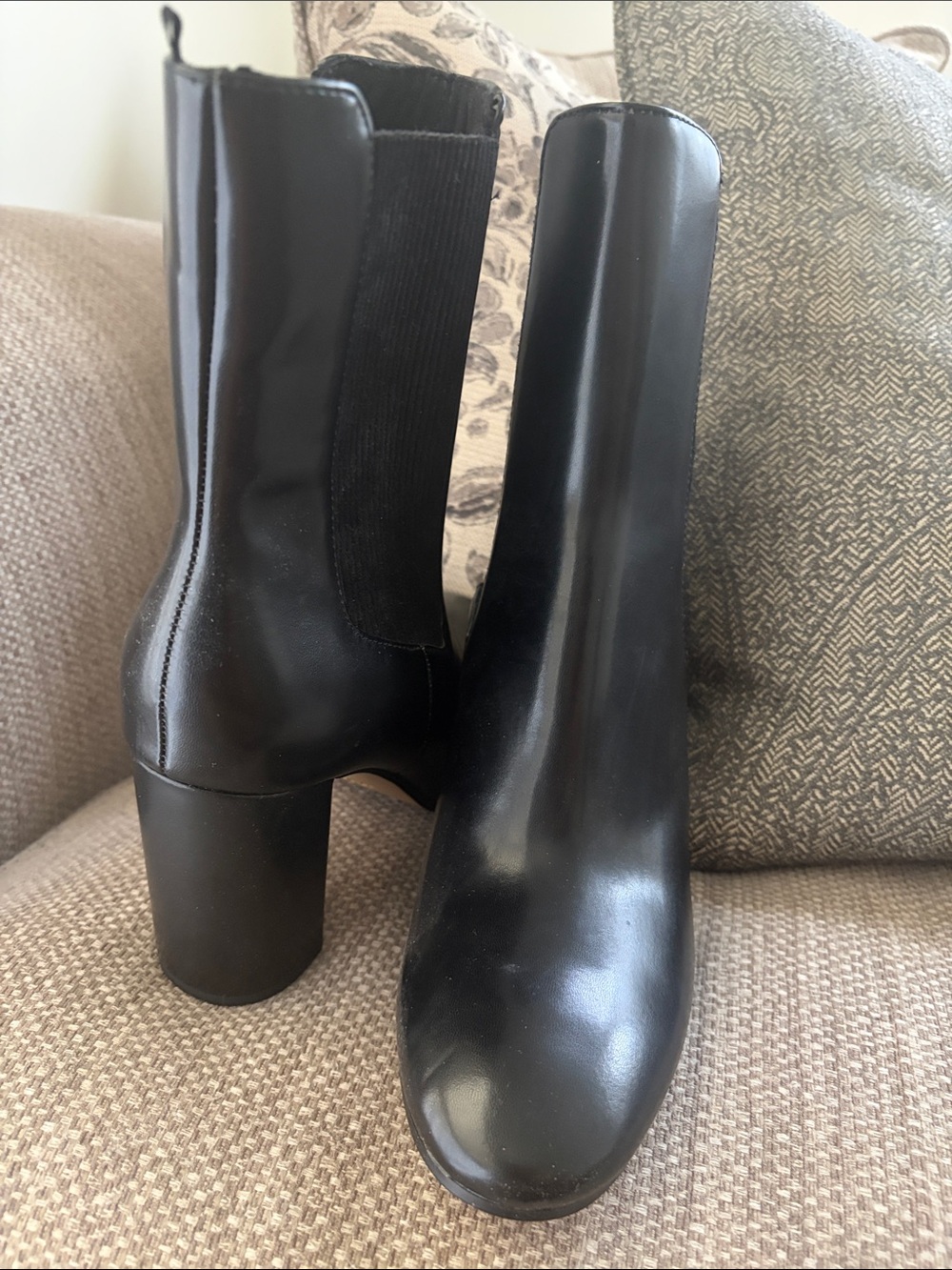 H&M Black Patent Chelsea Block Heel Ankle Boots